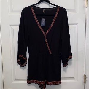 Black Romper with Embroidery stitching details